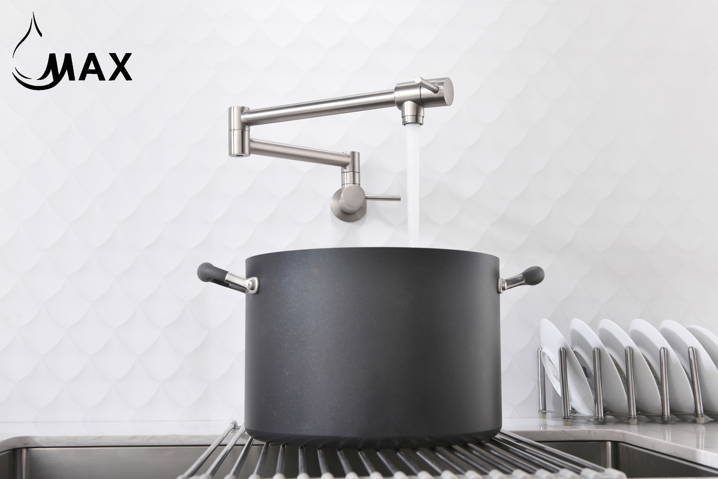 Pot Filler Faucet Double Handle Modern Contemporary Wall Mounted 20" With Accessories Brushed Nickel Finish