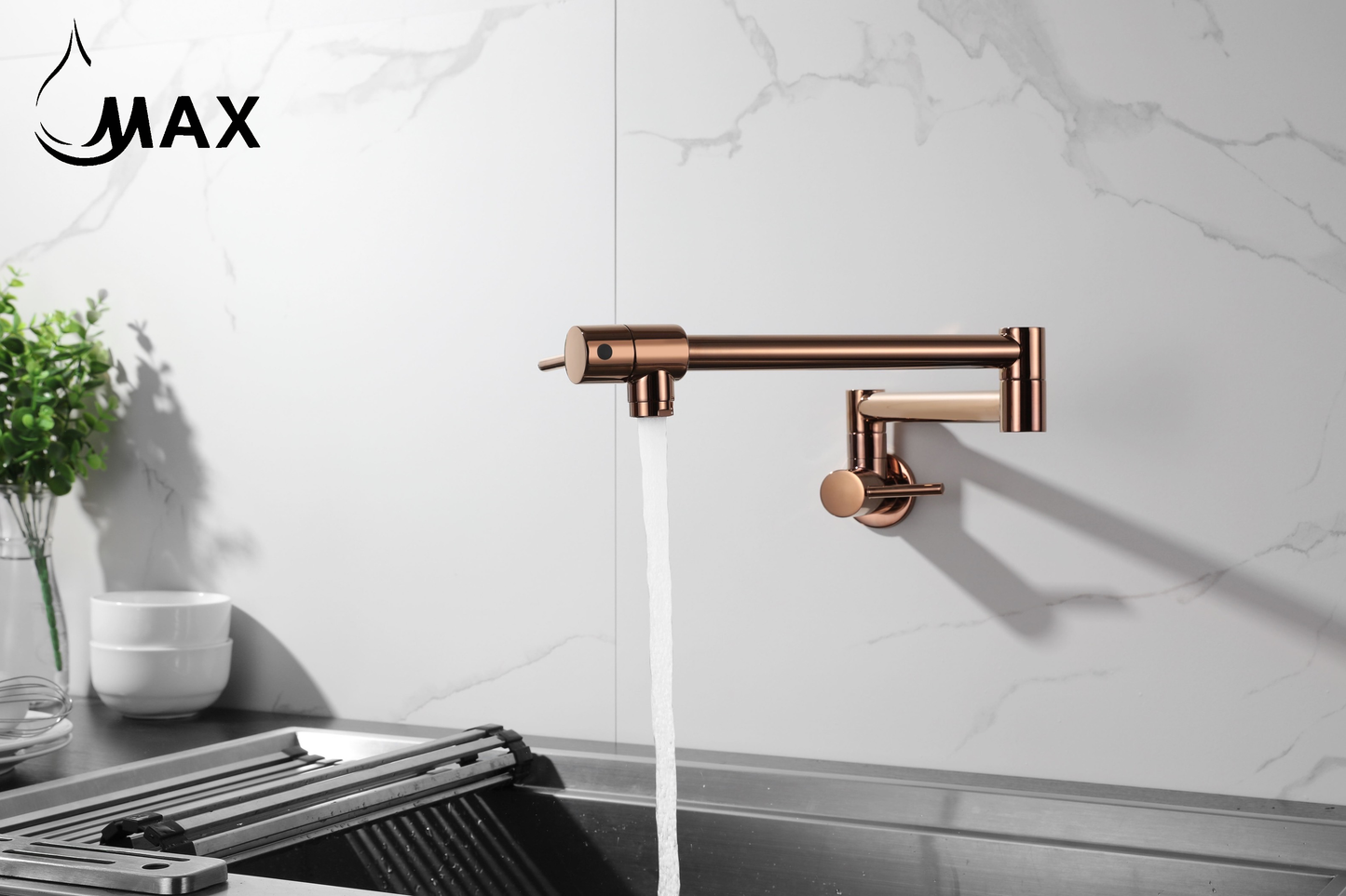 Pot Filler Faucet Double Handle Modern Contemporary Wall Mounted 20" With Accessories Rose Gold Finish