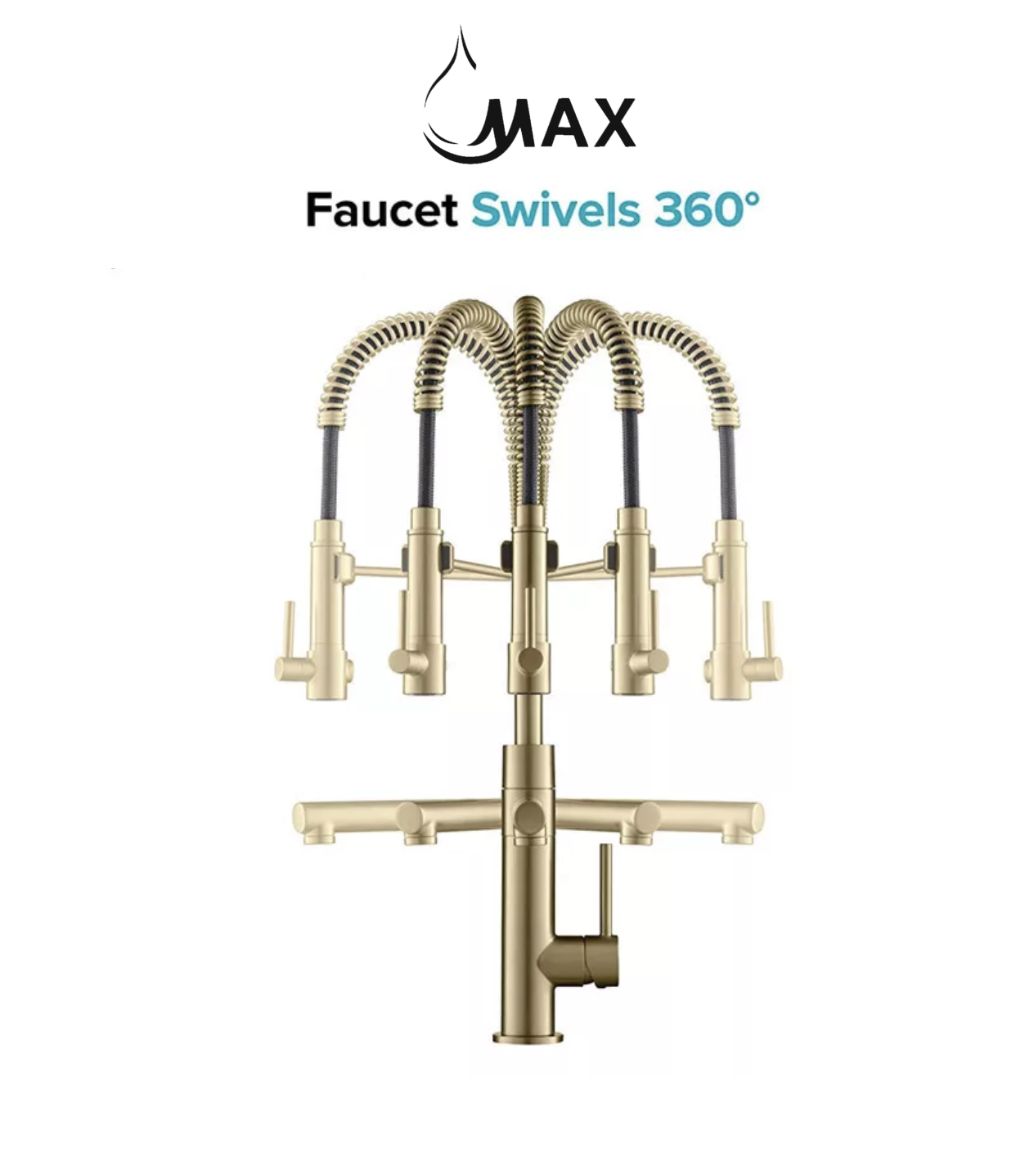 Chef Style Kitchen Faucet Pre-Rinse Spring Spout 24" with Pot Filler Pull-Down Two Function Brushed Gold