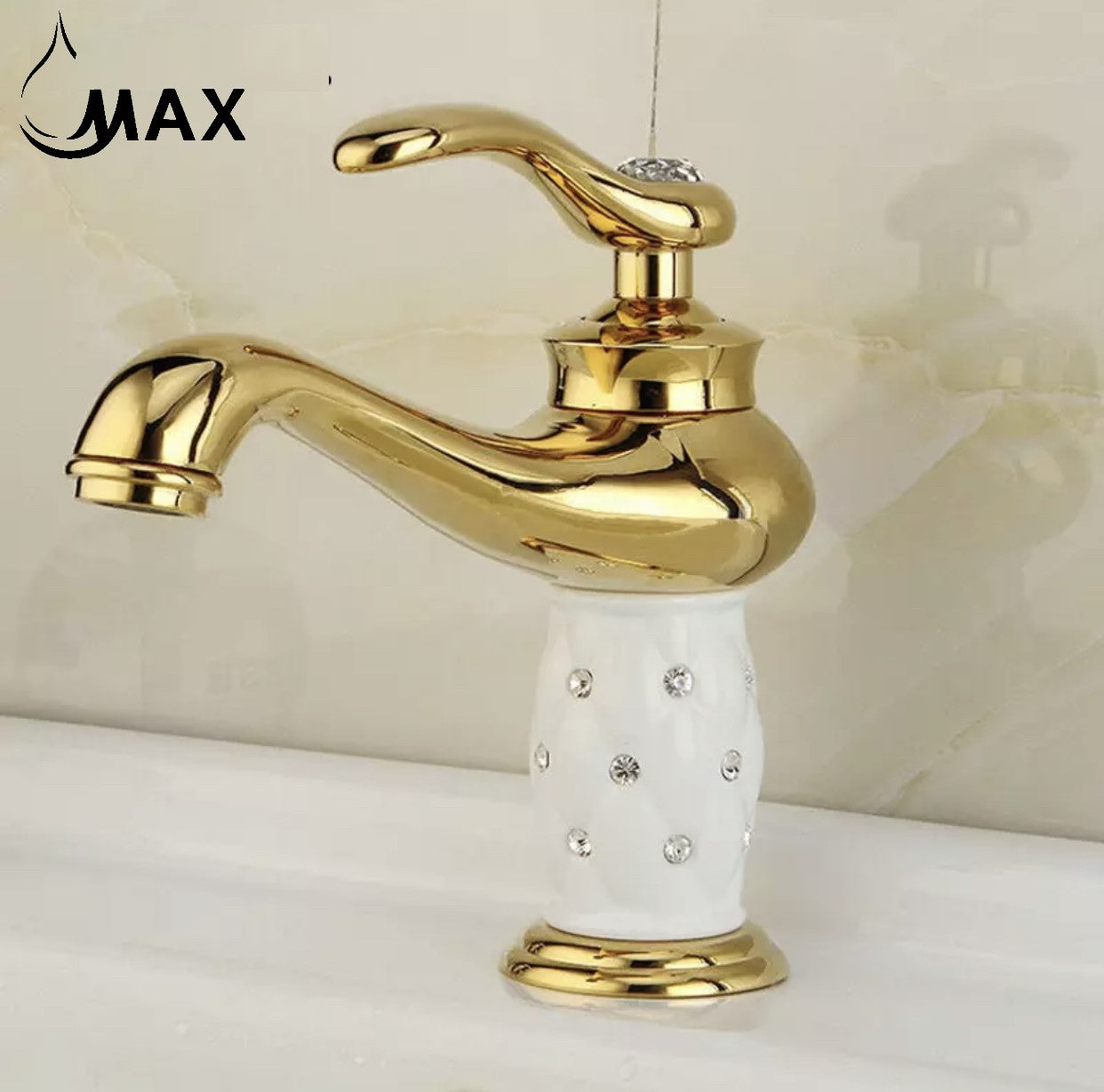 Elegant Bathroom Faucet With Diamond Shiny Gold,White With Diamond Finish