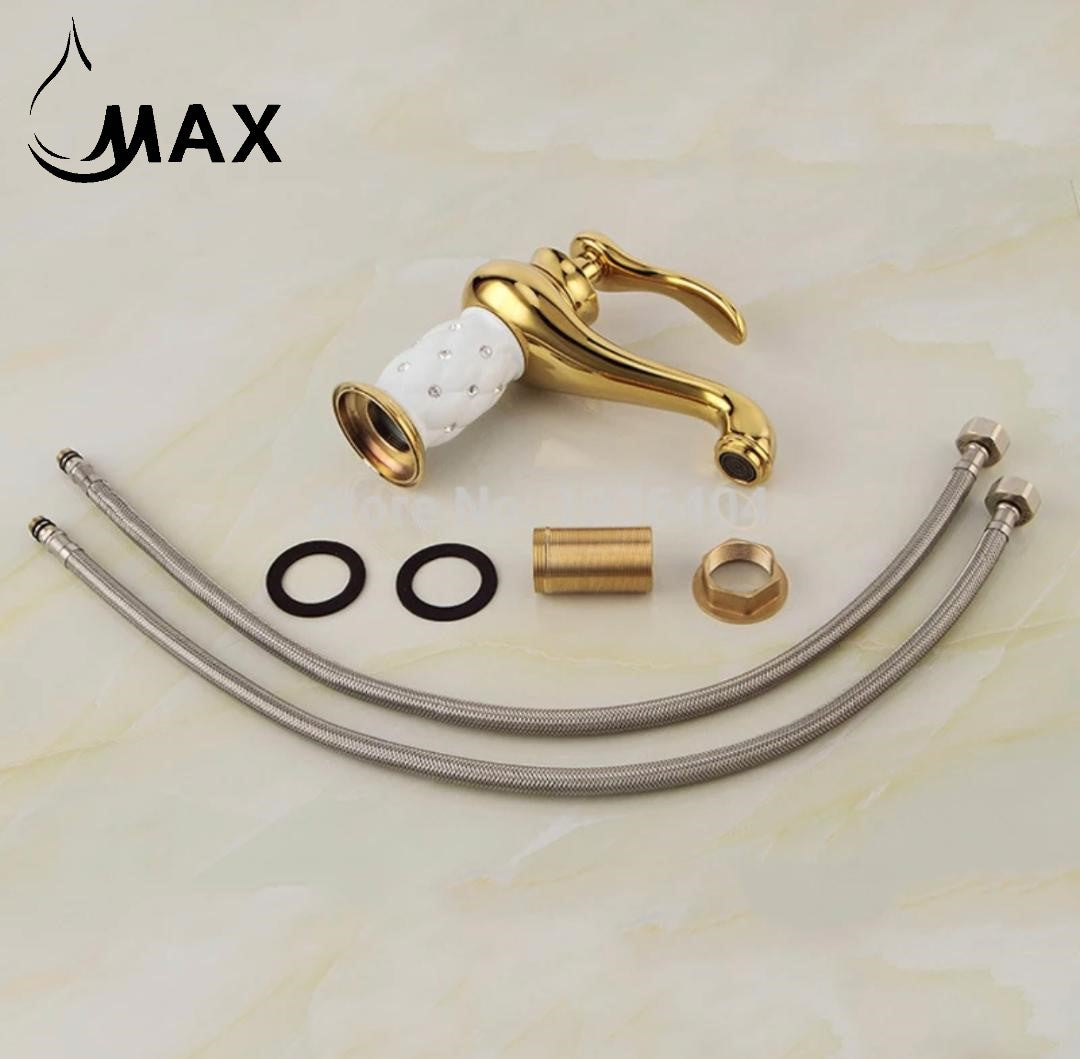 Elegant Bathroom Faucet With Diamond Shiny Gold,White With Diamond Finish