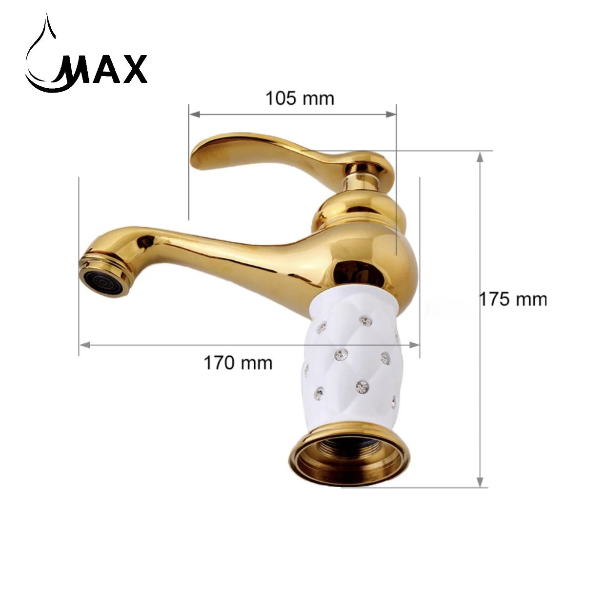 Elegant Bathroom Faucet With Diamond Shiny Gold,White With Diamond Finish