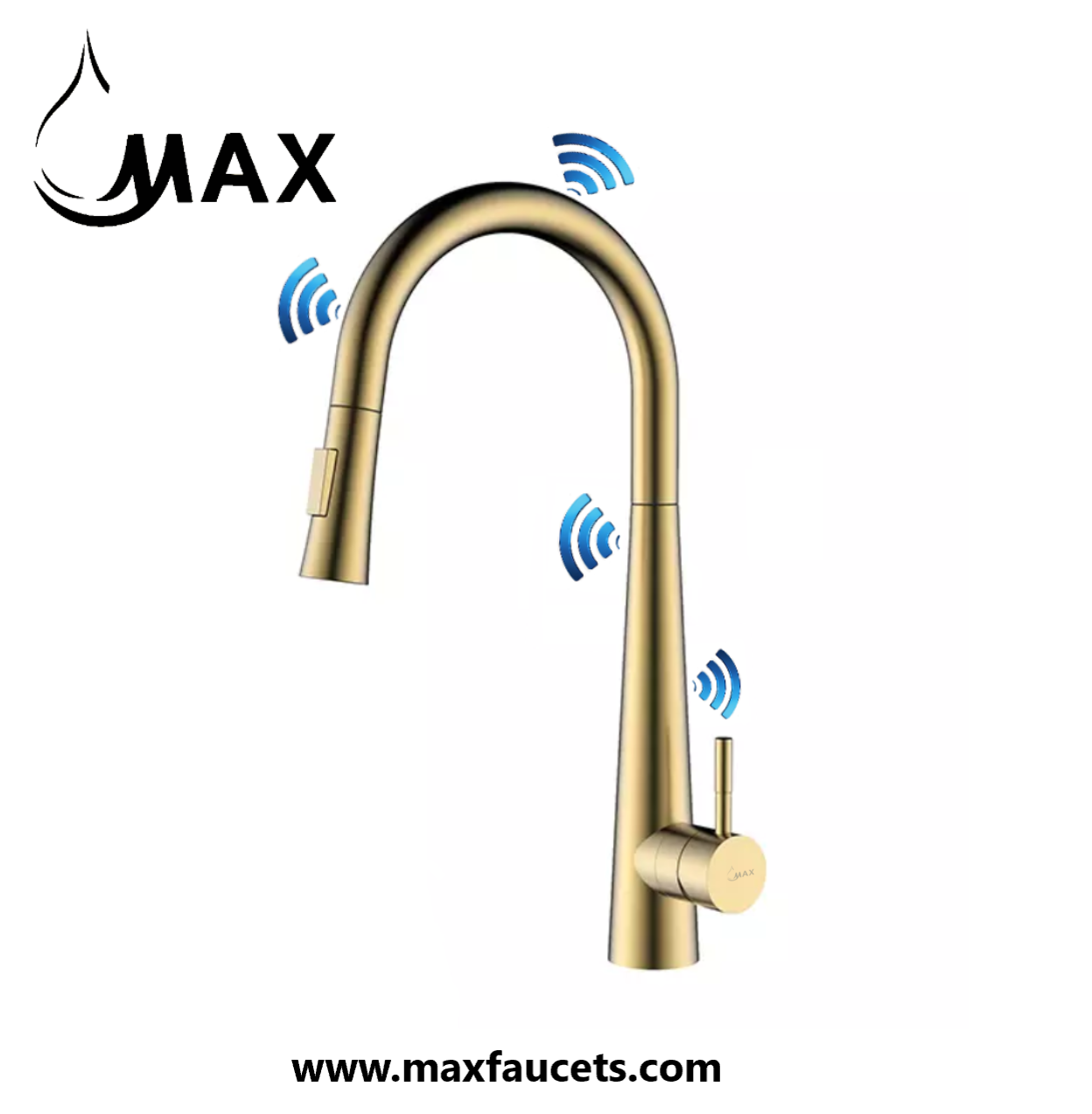 Smart Touch Kitchen Faucet Single Handle Pull-Out 18" Brushed Gold Finish