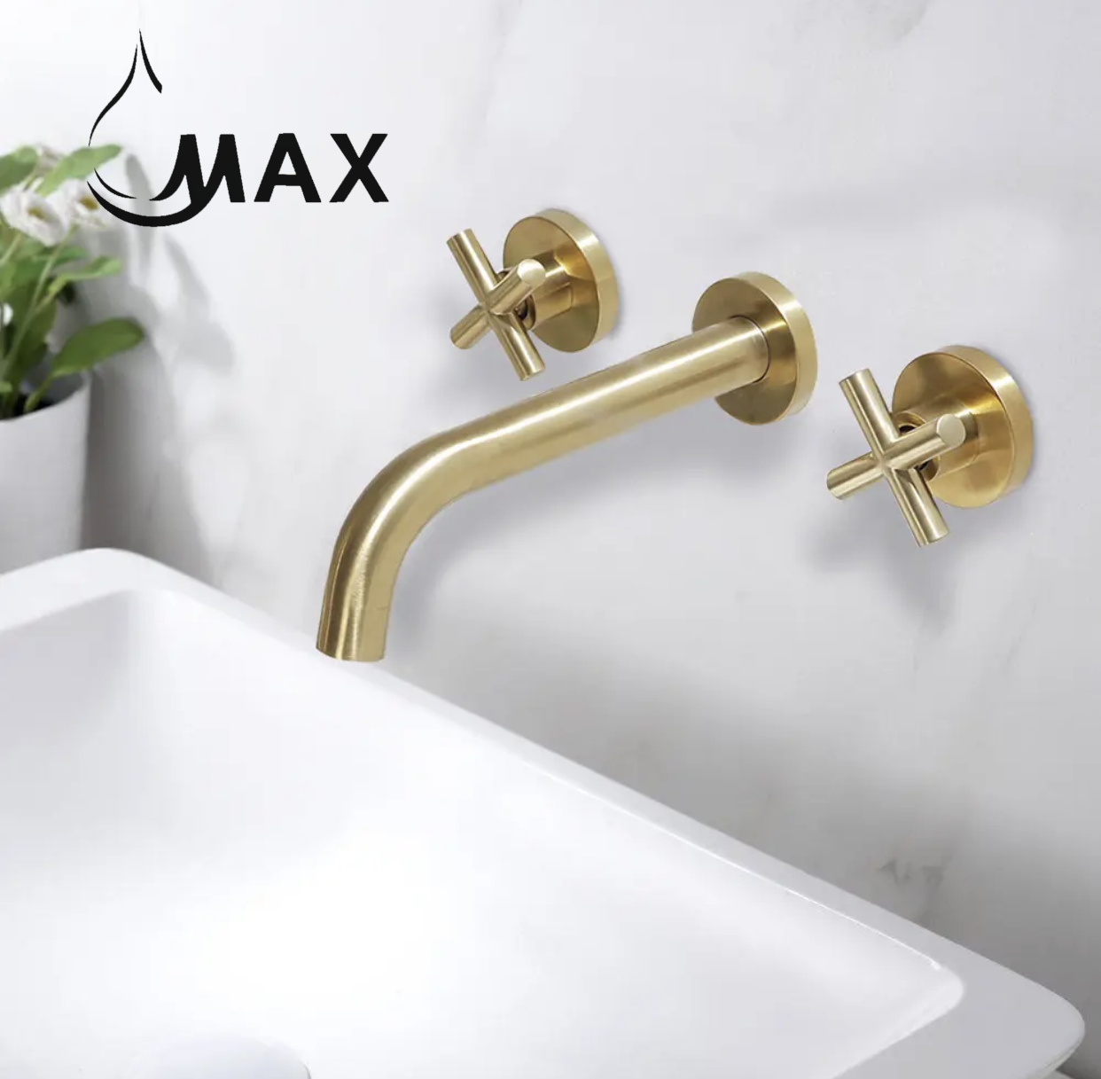Wall Mounted Bathroom Faucet Double Handle With Rough-in Valve Brushed Gold Finish