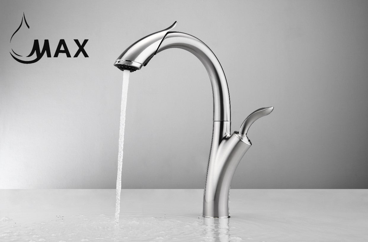 Gooseneck Single Handle Pull-Out Kitchen Faucet 15" Chrome Finish