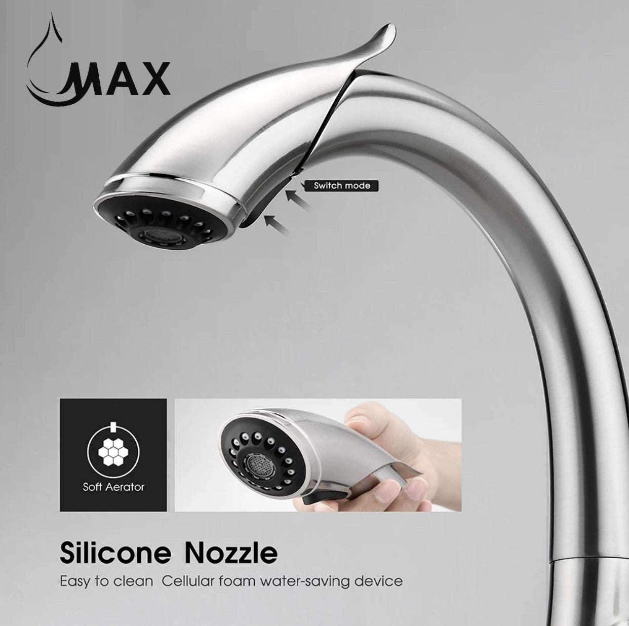 Gooseneck Single Handle Pull-Out Kitchen Faucet 15" Chrome Finish