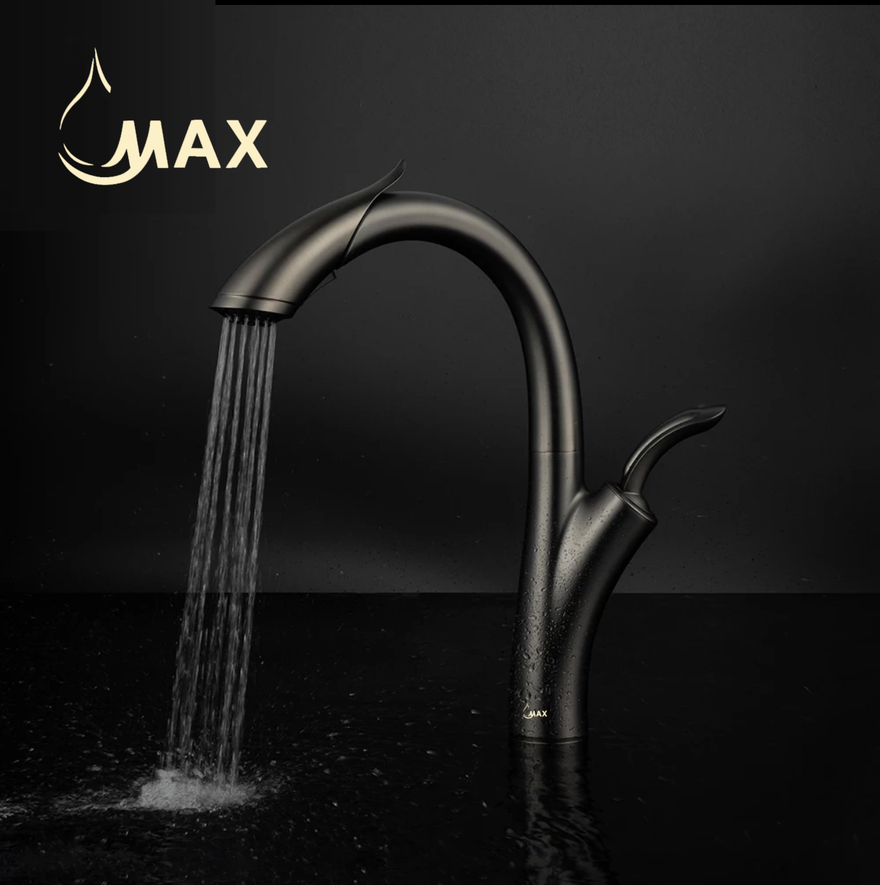 Gooseneck Single Handle Pull-Out Kitchen Faucet 15" Gun Black Finish