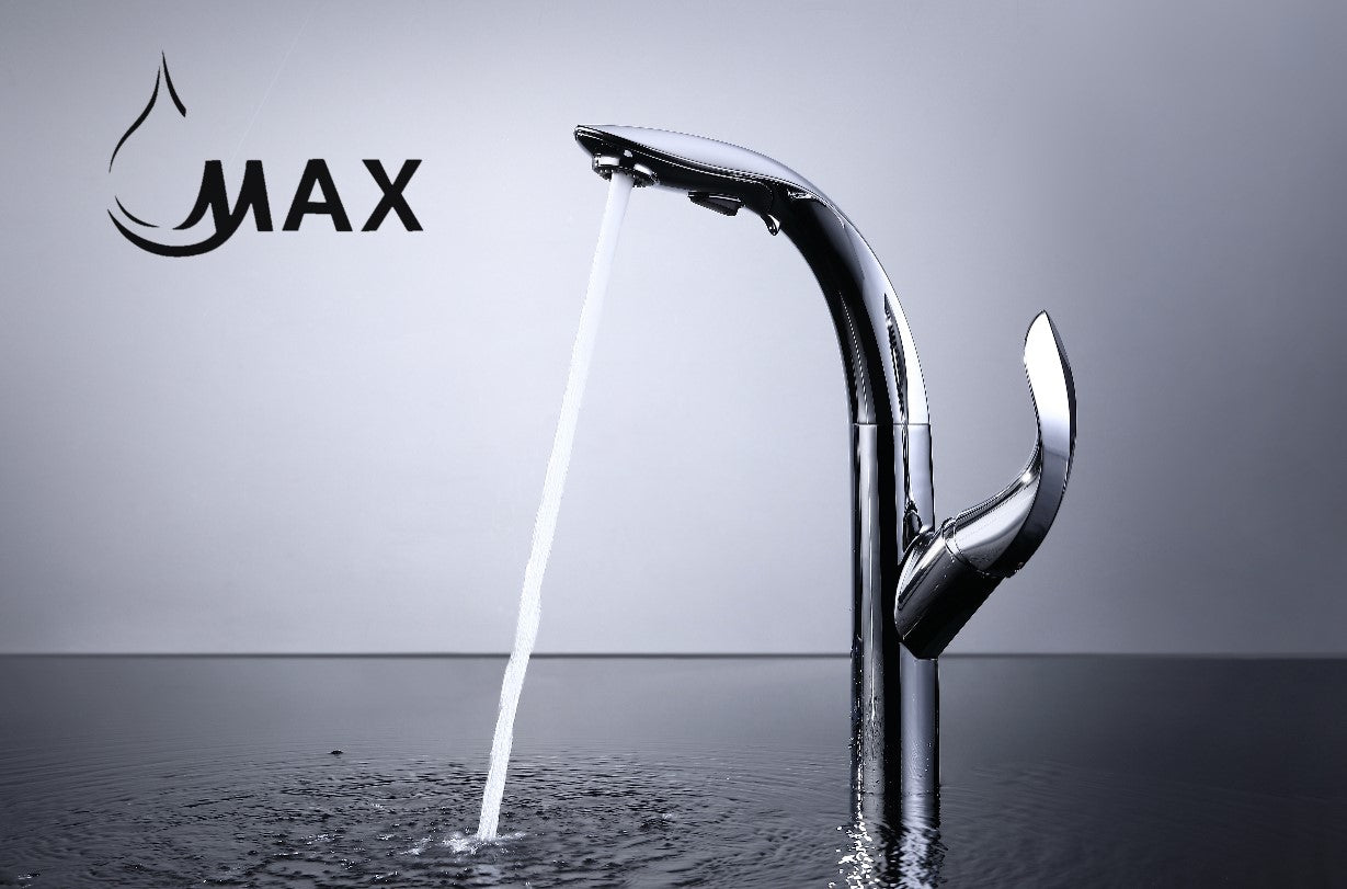 Pull-Out Kitchen Faucet Single Handle High-Arc 14.5" Chrome Finish