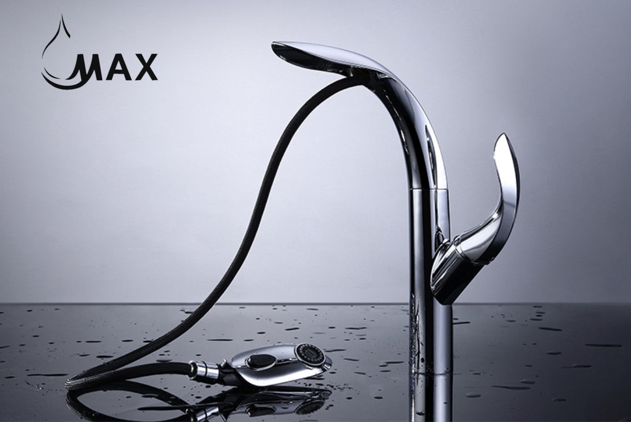 Pull-Out Kitchen Faucet Single Handle High-Arc 14.5" Chrome Finish