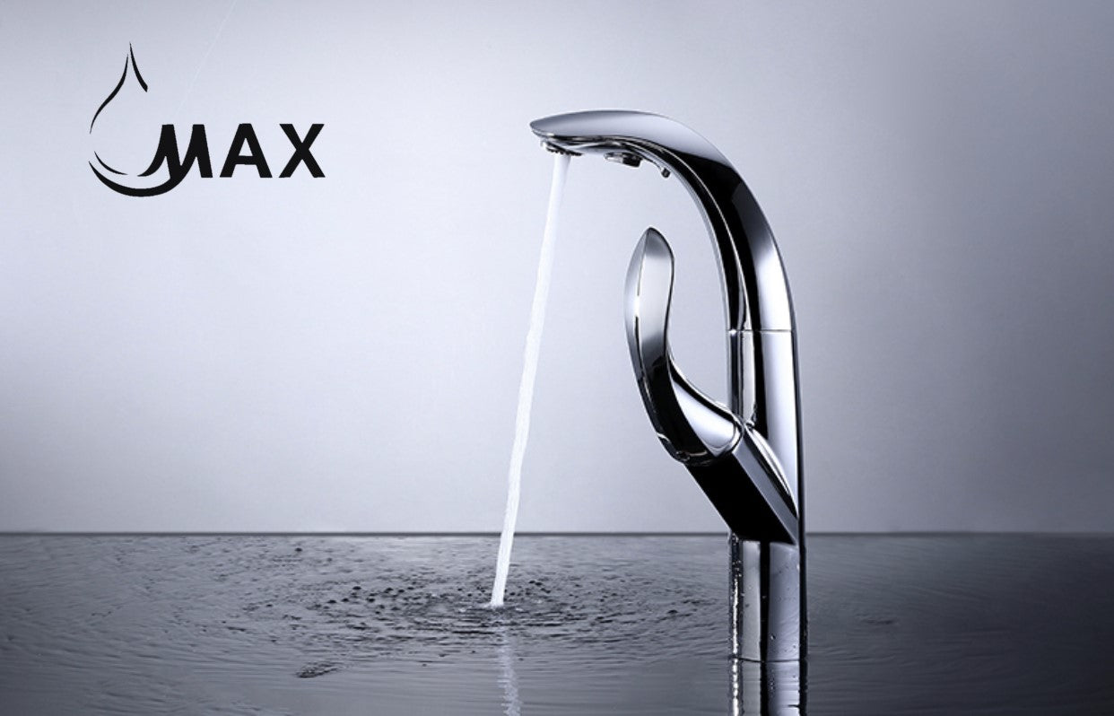 Pull-Out Kitchen Faucet Single Handle High-Arc 14.5" Chrome Finish