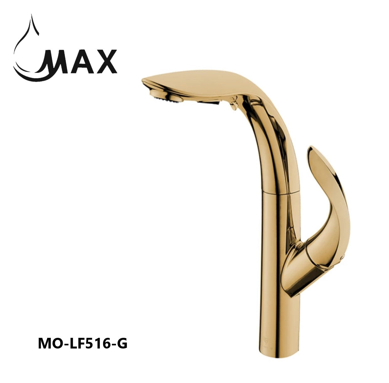 Pull-Out Kitchen Faucet High-Arc Single Handle 14.5" Shiny Gold Finish