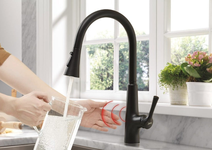 Smart Touchless Kitchen Faucet Single Handle Pull-Out 18" Sleekly Classic Matte Black Finish