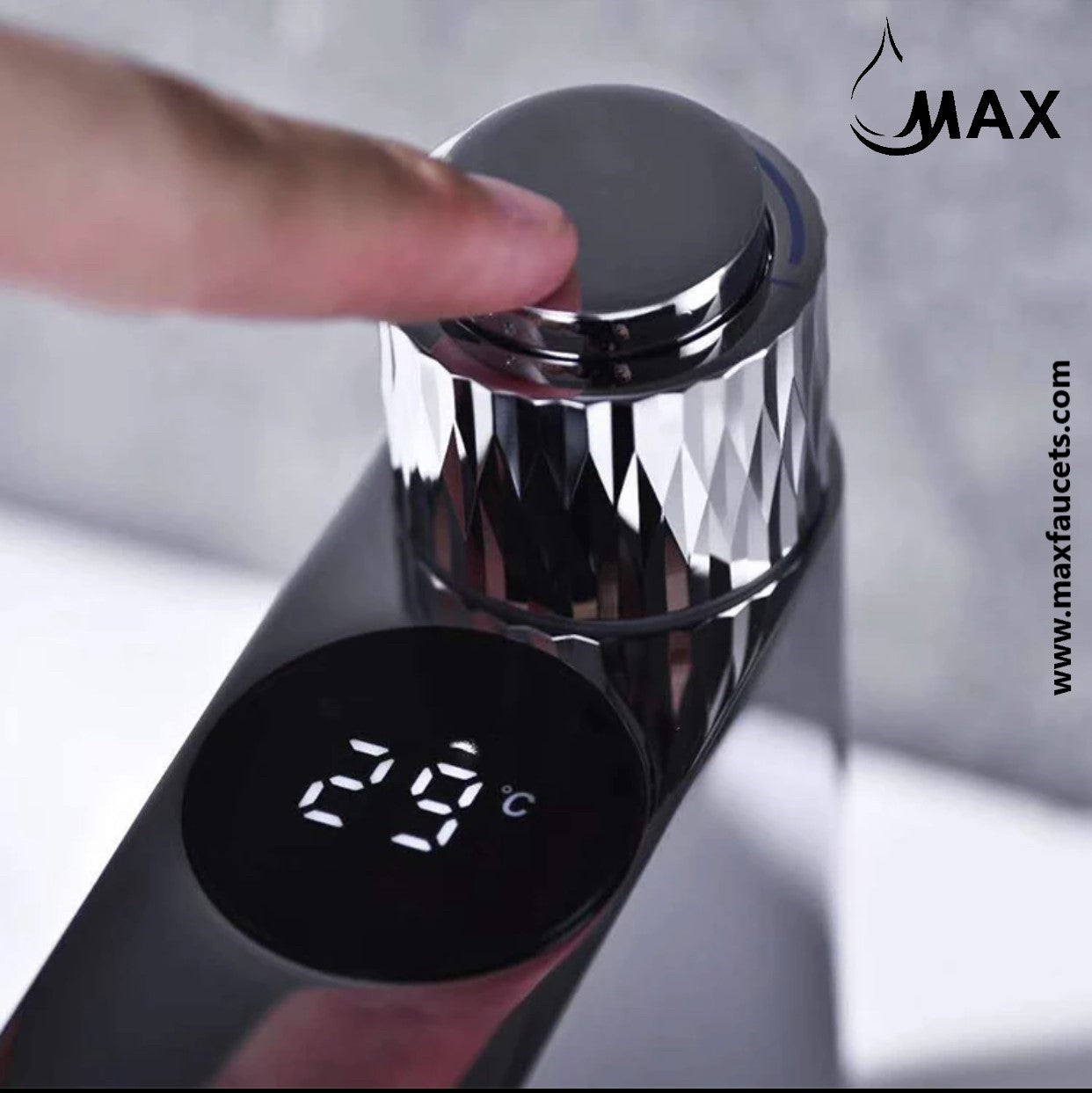 Smart Digital Screen With Punch Knob Bathroom Faucet In Chrome Finish