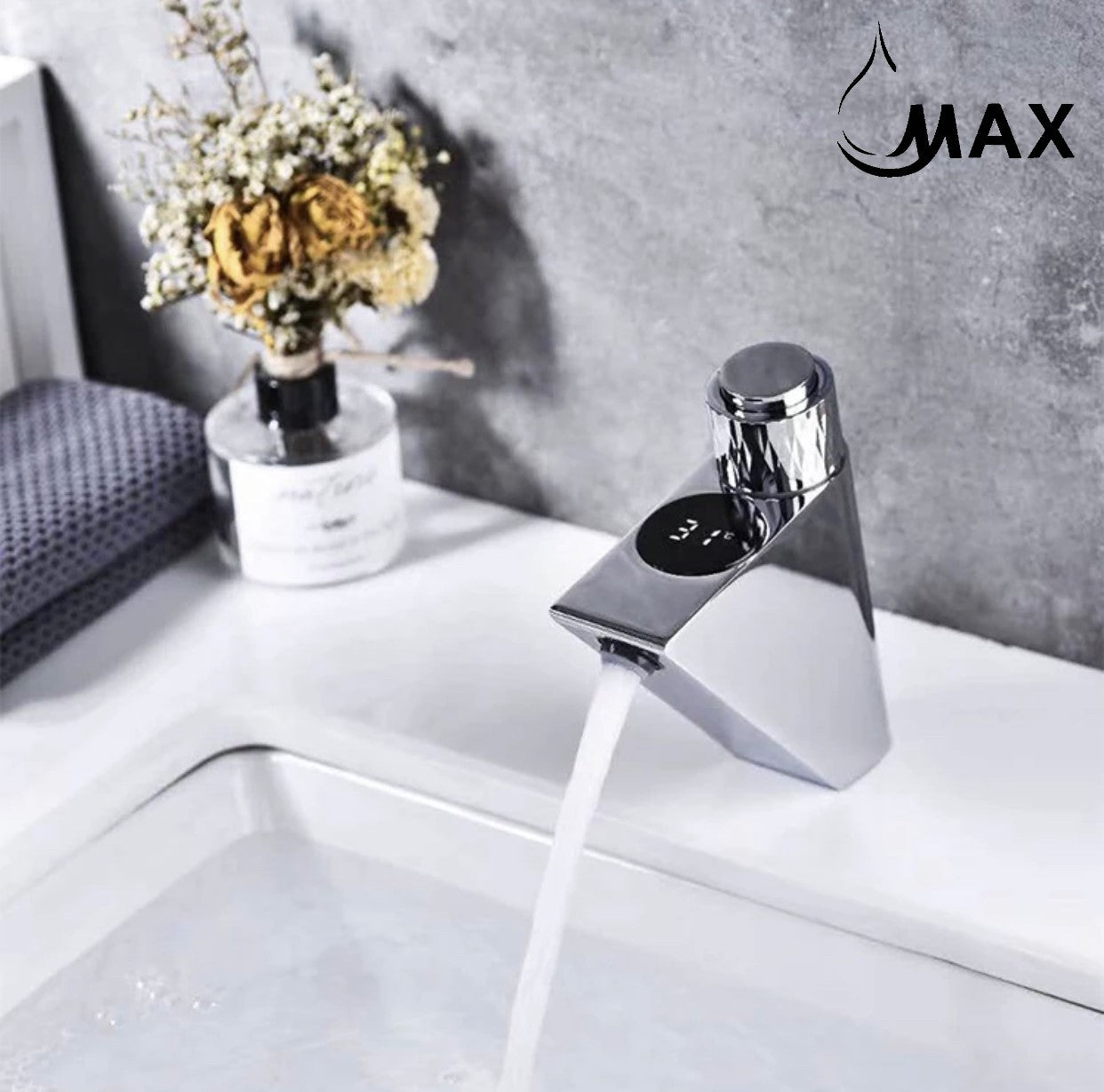 Smart Digital Screen With Punch Knob Bathroom Faucet In Chrome Finish