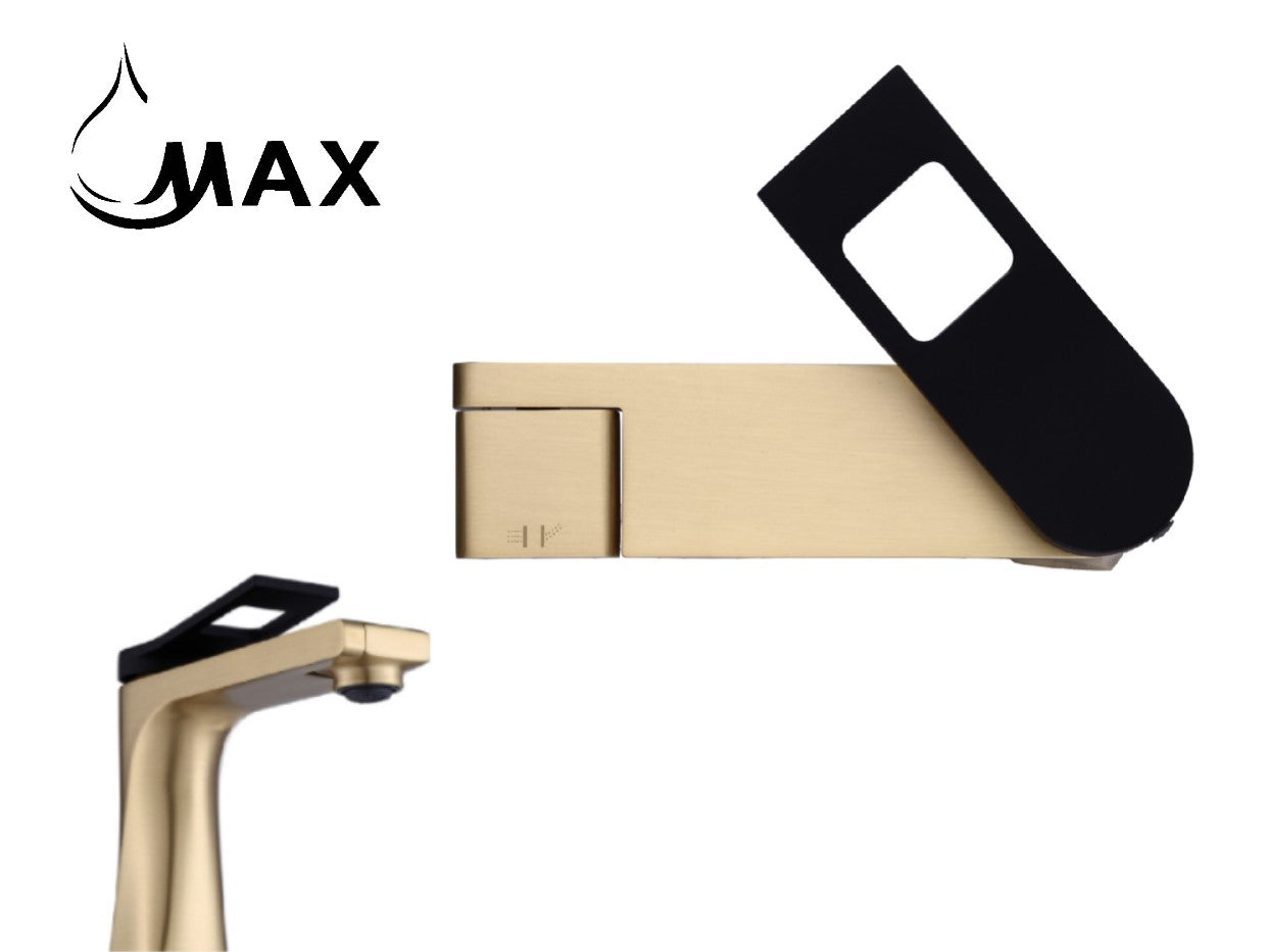 Rotate Spout Bathroom Faucet Brushed Gold Body/ Matte Black Handle Finish