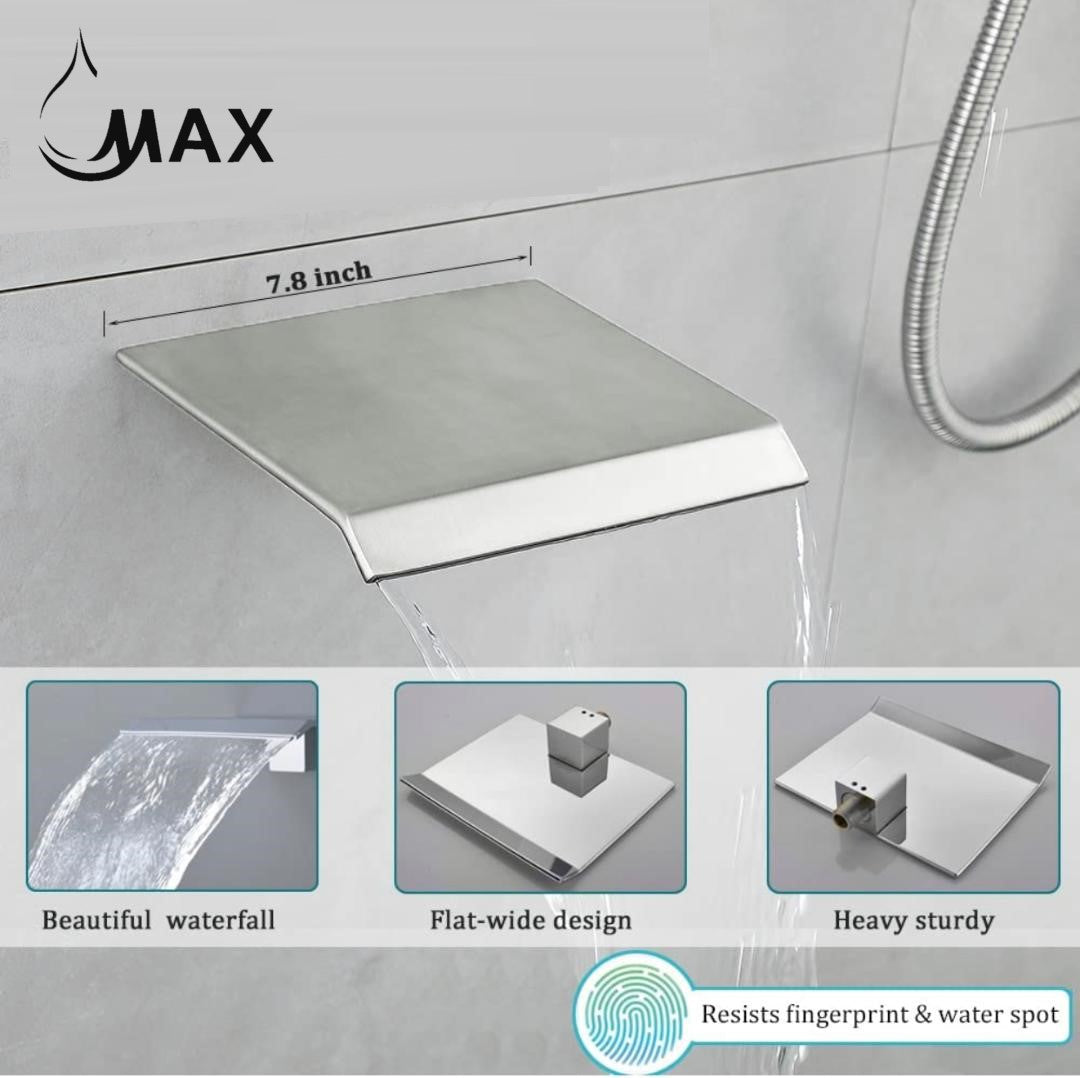 Tub Shower System Set Three Functions Waterfall Spout Brushed Nickel Finish