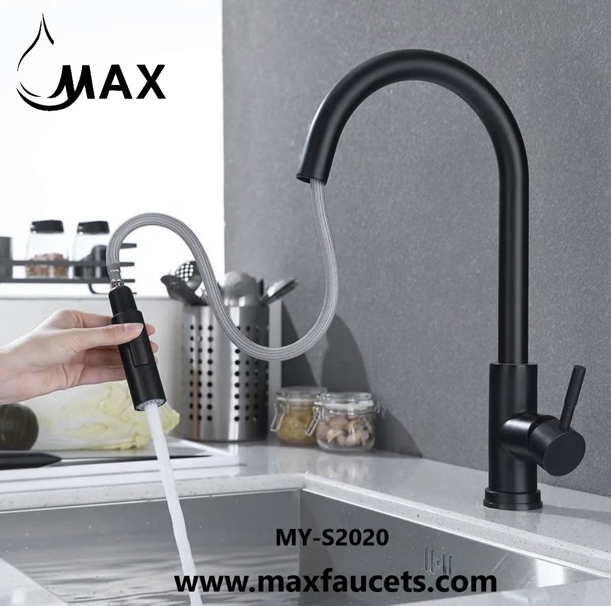 Smart Touch Kitchen Faucet Single Handle Pull-Out Matte Black Finish