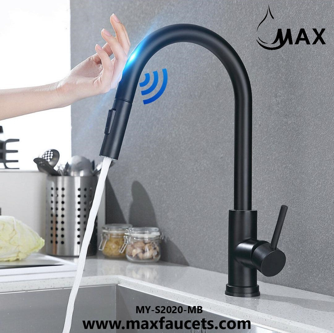 Smart Touch Kitchen Faucet Single Handle Pull-Out Matte Black Finish