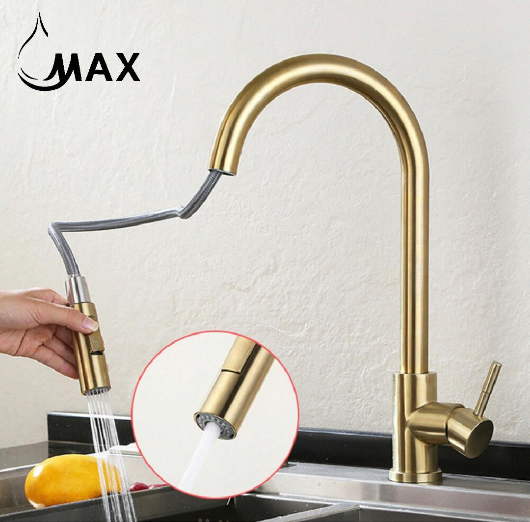 Smart Touch Kitchen Faucet Single Handle Pull-Out Brushed Gold Finish.