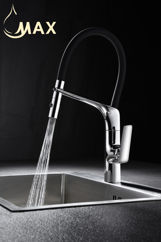 Pull-Down Rubber Flexible Kitchen Faucet 18" In Matte Black/ Matte Black Rubber Finish