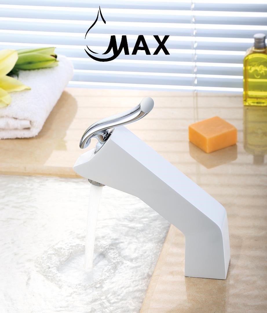 Modern Elegant Single Handle Bathroom Faucet White Body,Chrome Handle Finish