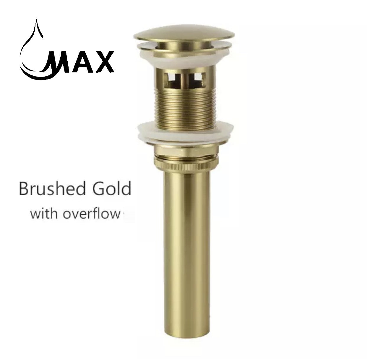 Pop Up Sink Drain With Overflow Brushed Gold Finish Solid Brass