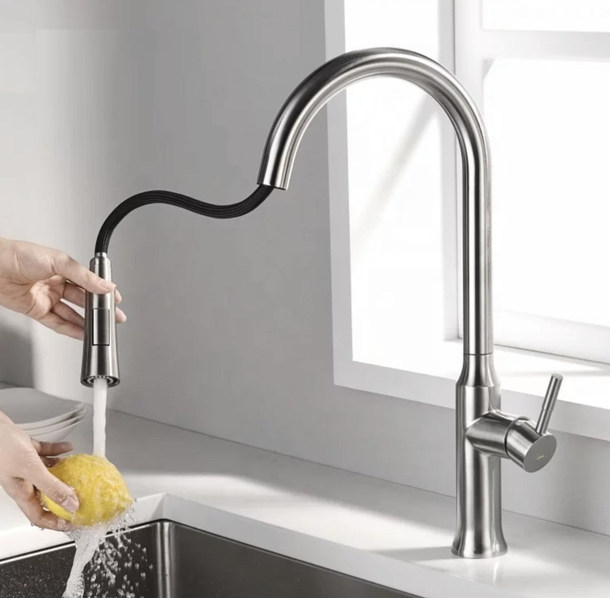High-Arc Pull-Out Kitchen Faucet Single Handle18.5" Brushed Nickel Finish