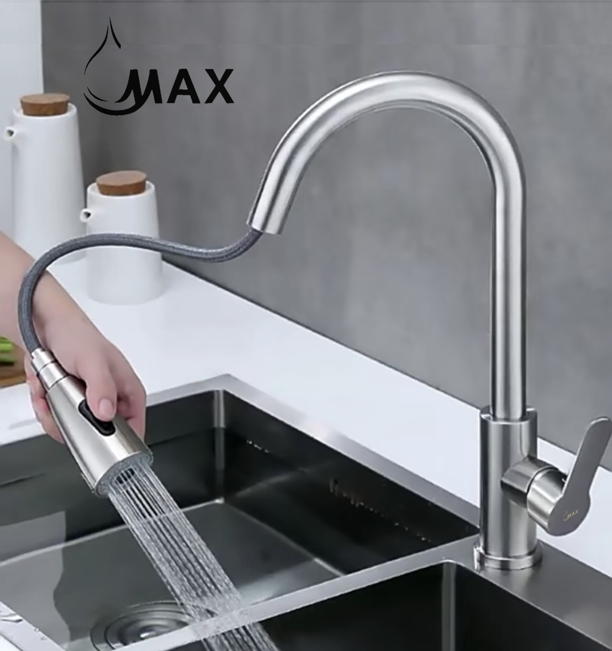 Pull-Out Kitchen Faucet Single Handle 16" Brushed Nickel Finish