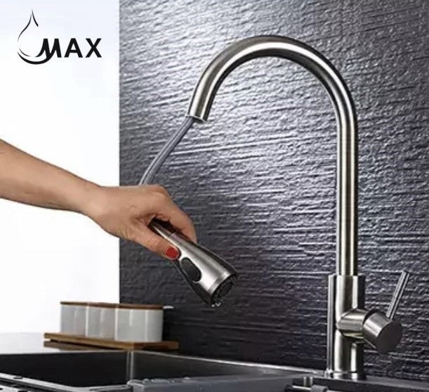 Pullout Kitchen Faucet Three Functions Brush Nickel Finish
