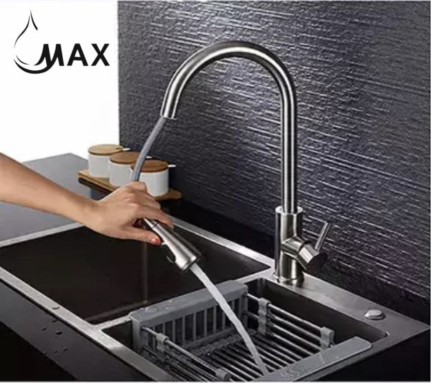 Pullout Kitchen Faucet Three Functions Brush Nickel Finish