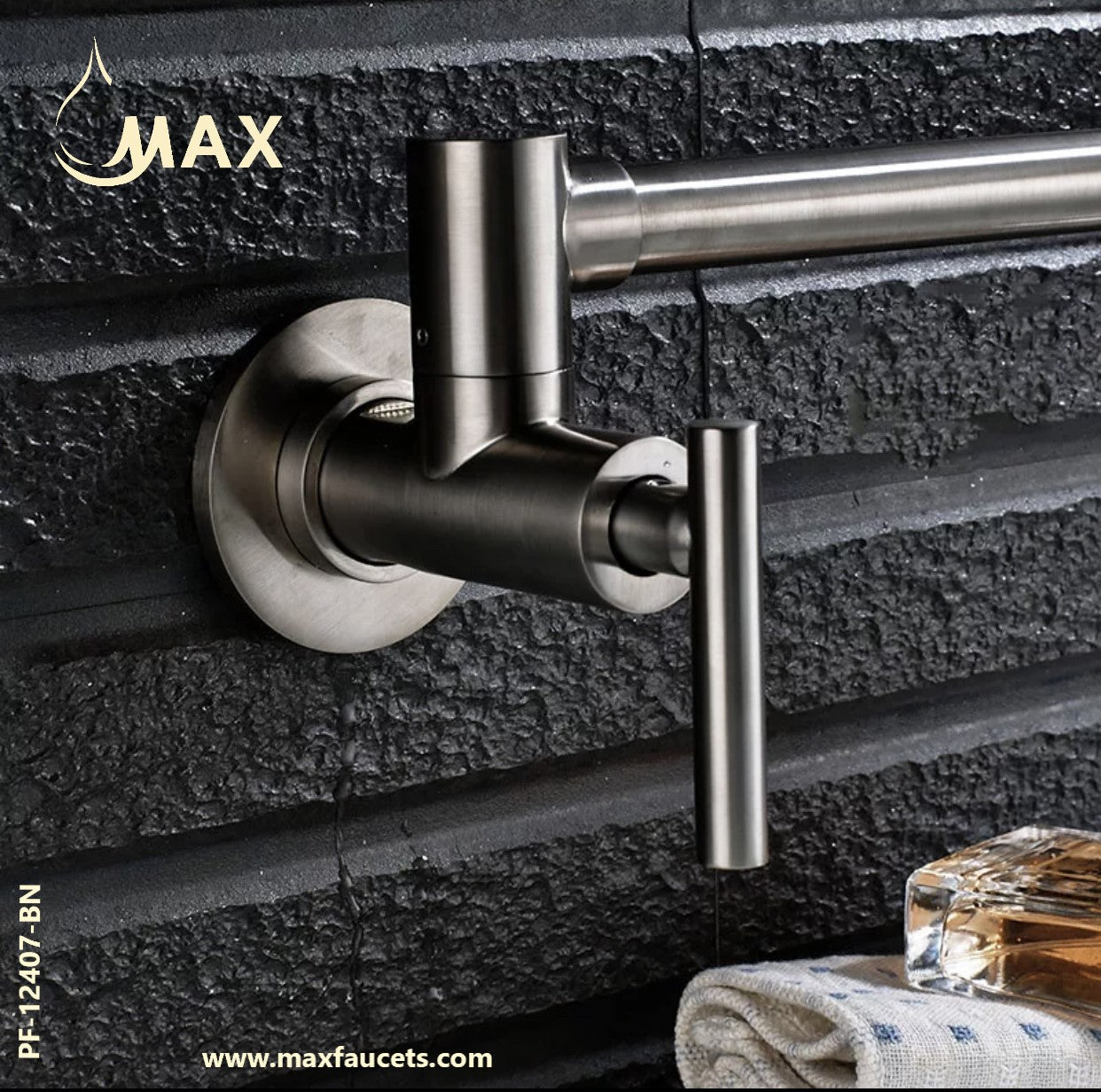 Wall Mounted Pot Filler Faucet Double Handle Commercial 26" With Accessories Brushed Nickel Finish