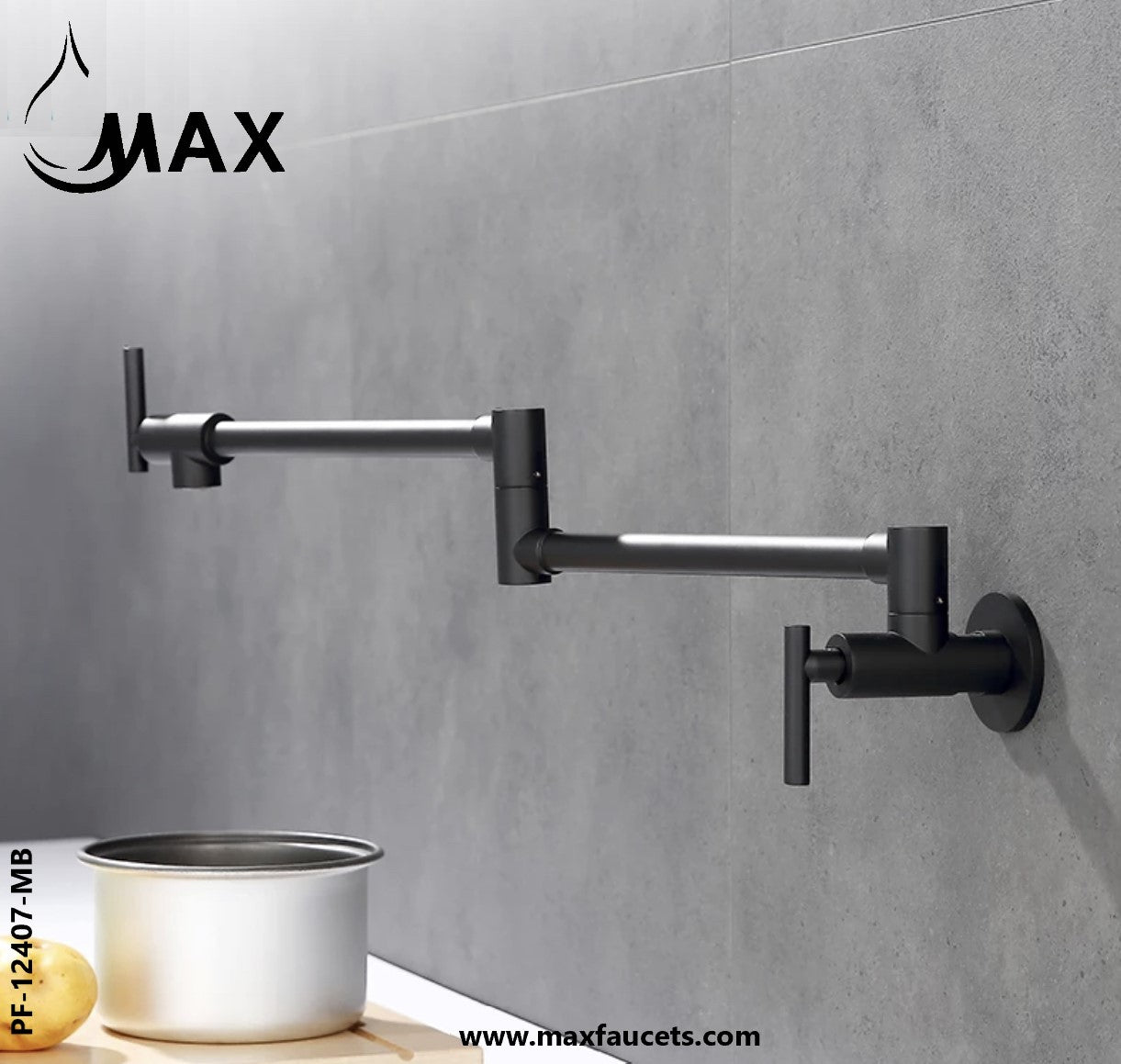 Pot Filler Faucet Double Handle Commercial Wall Mounted 26" With Accessories Matte Black Finish