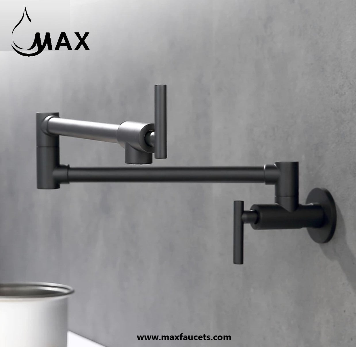 Pot Filler Faucet Double Handle Commercial Wall Mounted 26" With Accessories Matte Black Finish