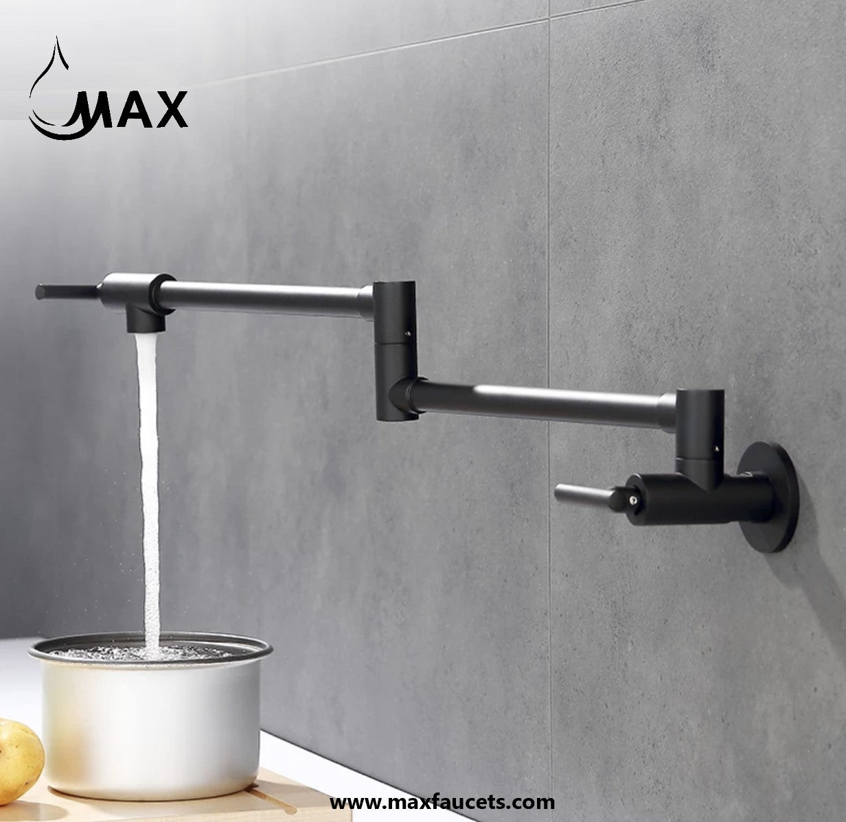Pot Filler Faucet Double Handle Commercial Wall Mounted 26" With Accessories Matte Black Finish