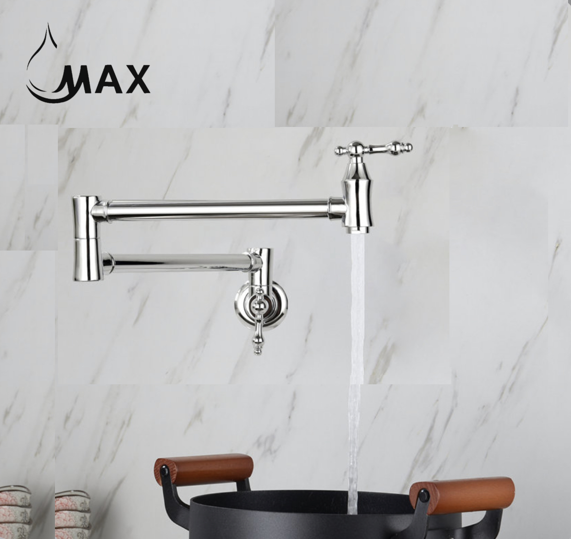 Pot Filler Faucet Double Handle Traditional Wall Mounted 27" With Accessories Chrome Finish