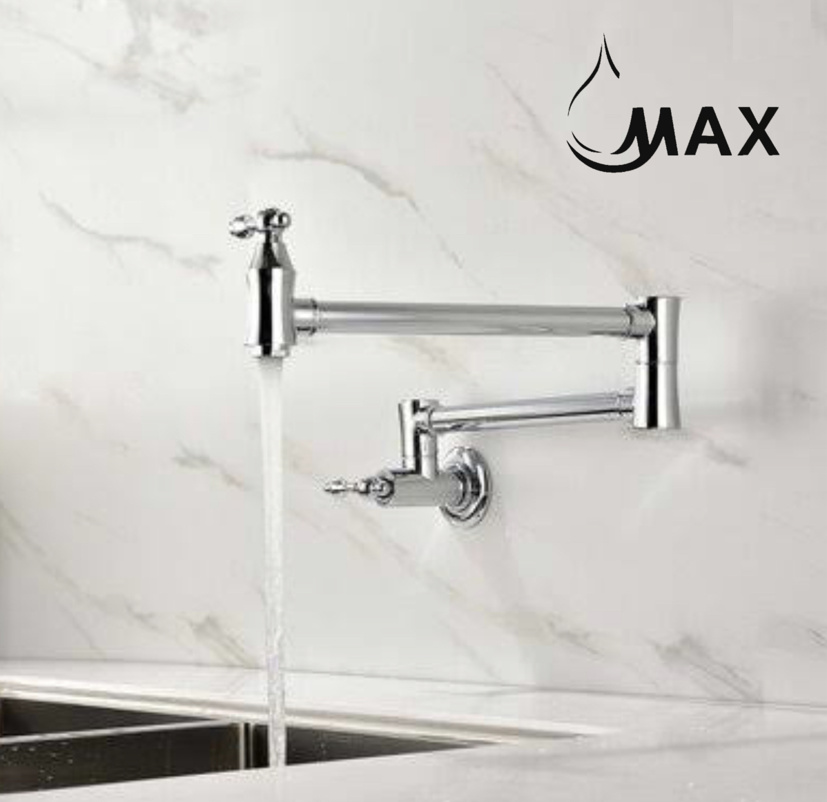 Pot Filler Faucet Double Handle Traditional Wall Mounted 27" With Accessories Chrome Finish