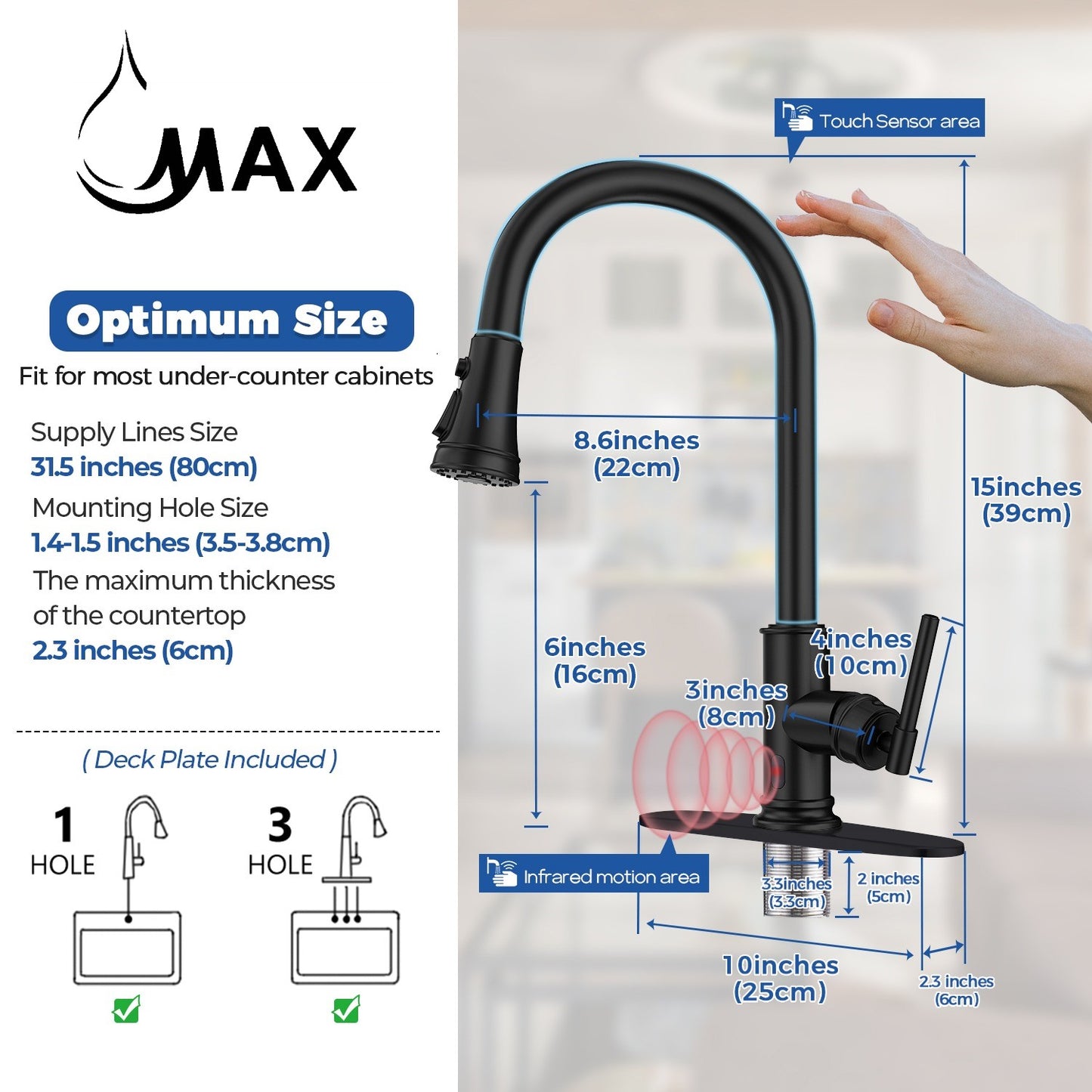 Pull-Out Kitchen Faucet Smart Touch And Touch-Less Single Handle Matte Black