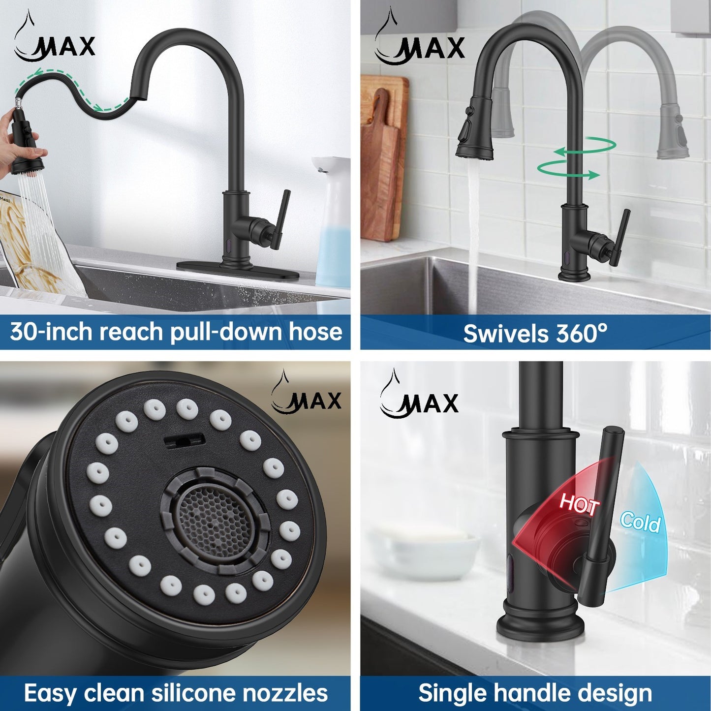 Pull-Out Kitchen Faucet Smart Touch And Touch-Less Single Handle Matte Black