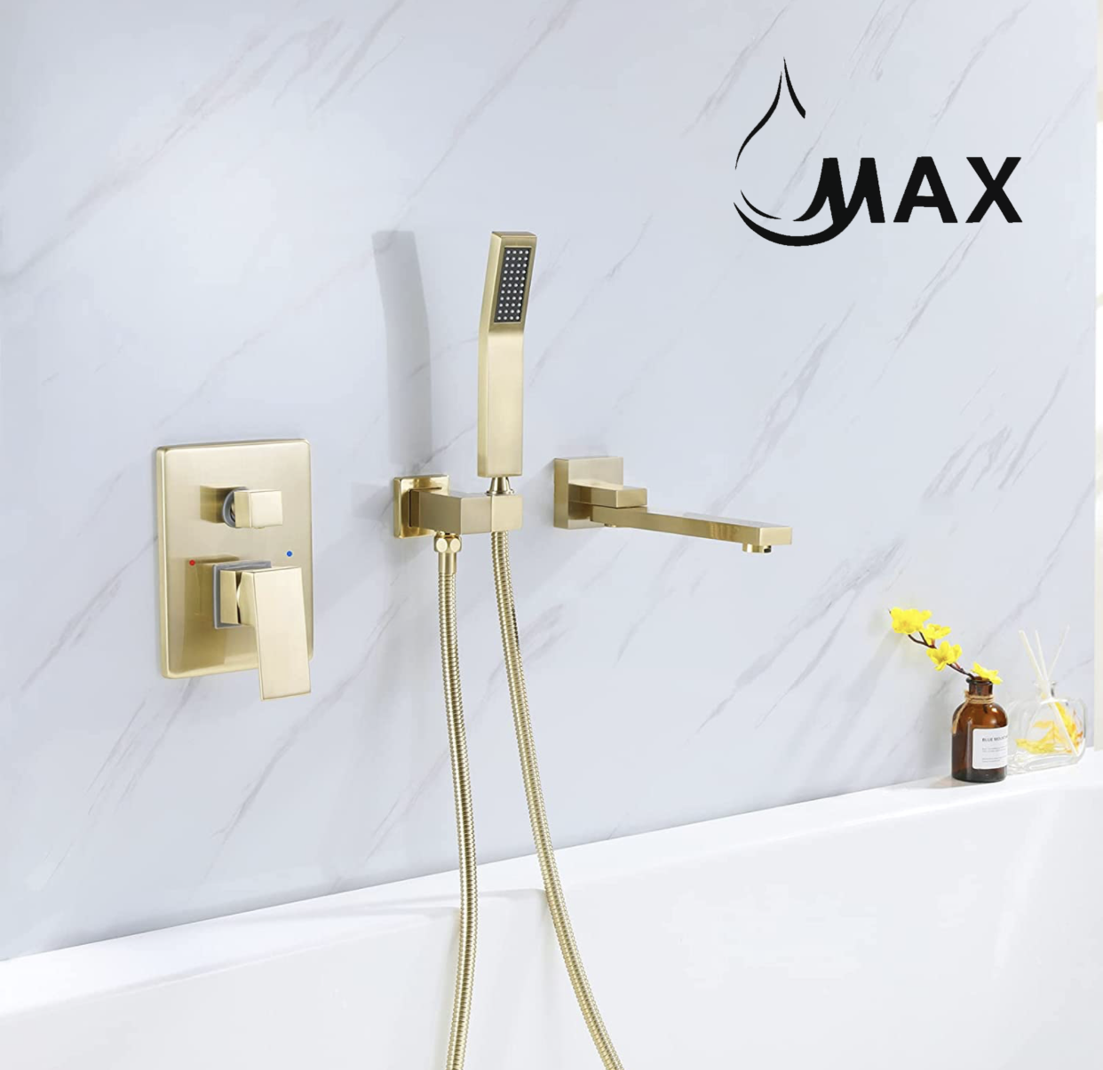 Single Handle Wall Mounted Roman Tub With Hand Shower Brushed Gold Finish