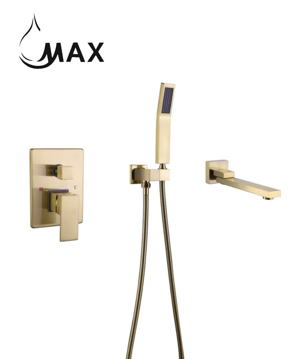 Single Handle Wall Mounted Roman Tub With Hand Shower Brushed Gold Finish