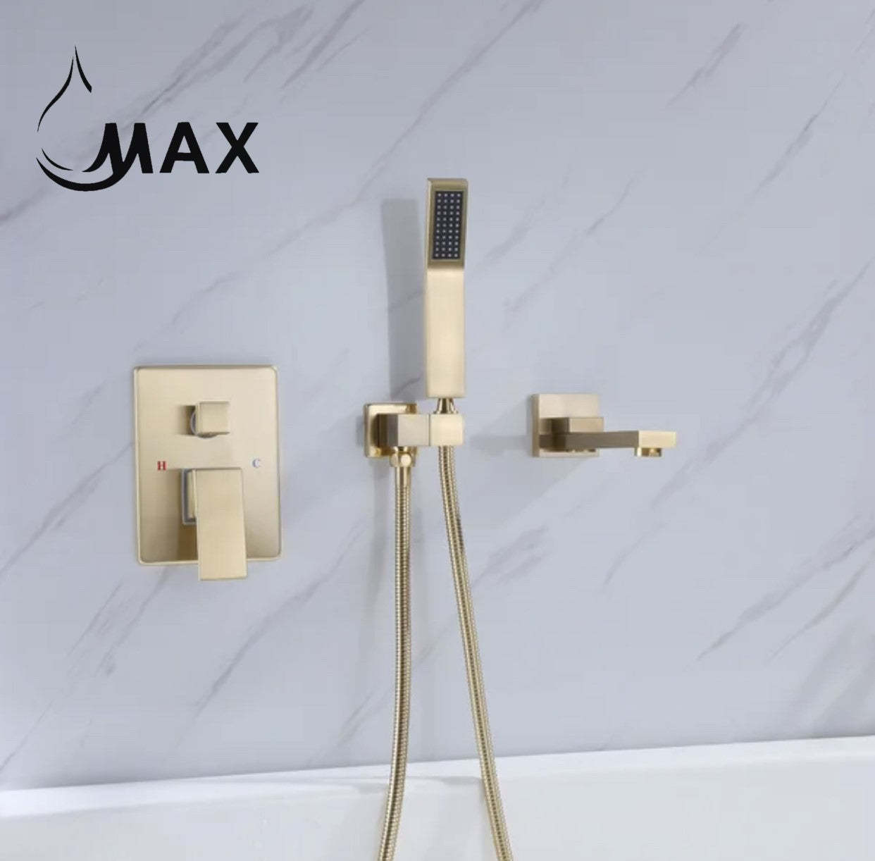 Single Handle Wall Mounted Roman Tub With Hand Shower Brushed Gold Finish