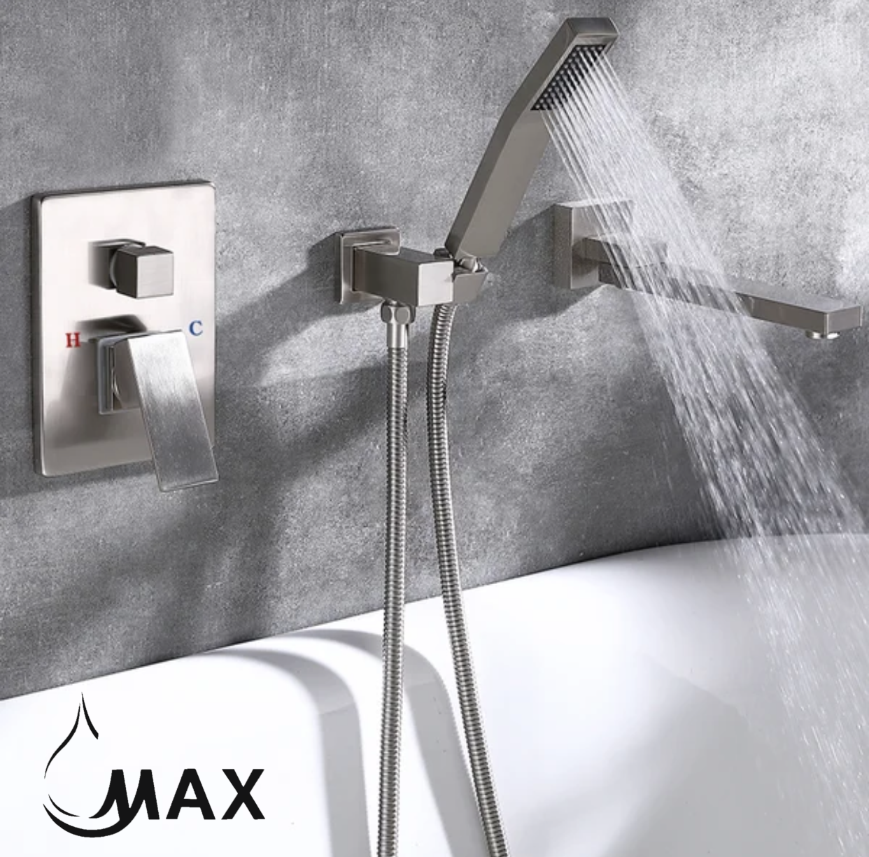 Single Handle Wall Mounted Roman Tub With Hand Shower Brushed Nickel Finish