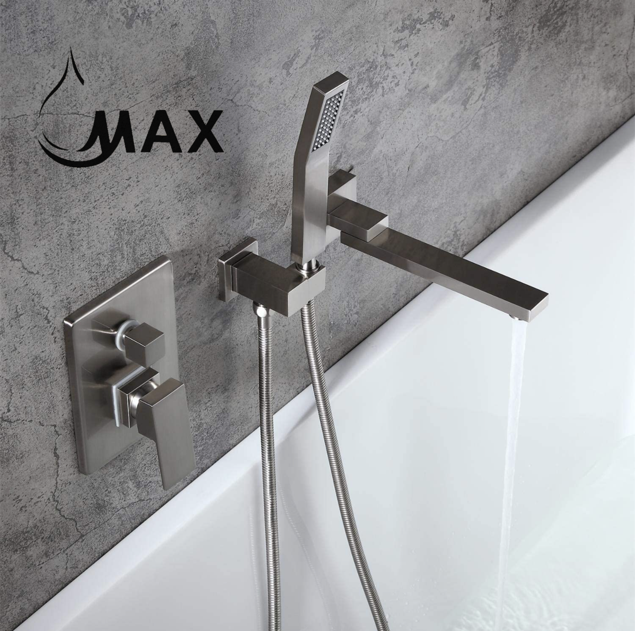 Single Handle Wall Mounted Roman Tub With Hand Shower Brushed Nickel Finish