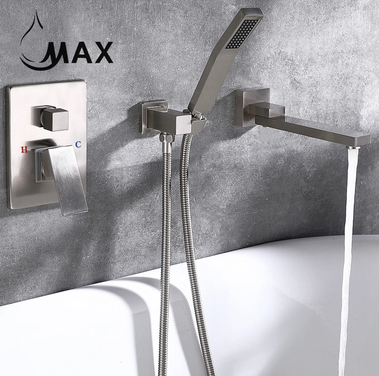 Single Handle Wall Mounted Roman Tub With Hand Shower Brushed Nickel Finish
