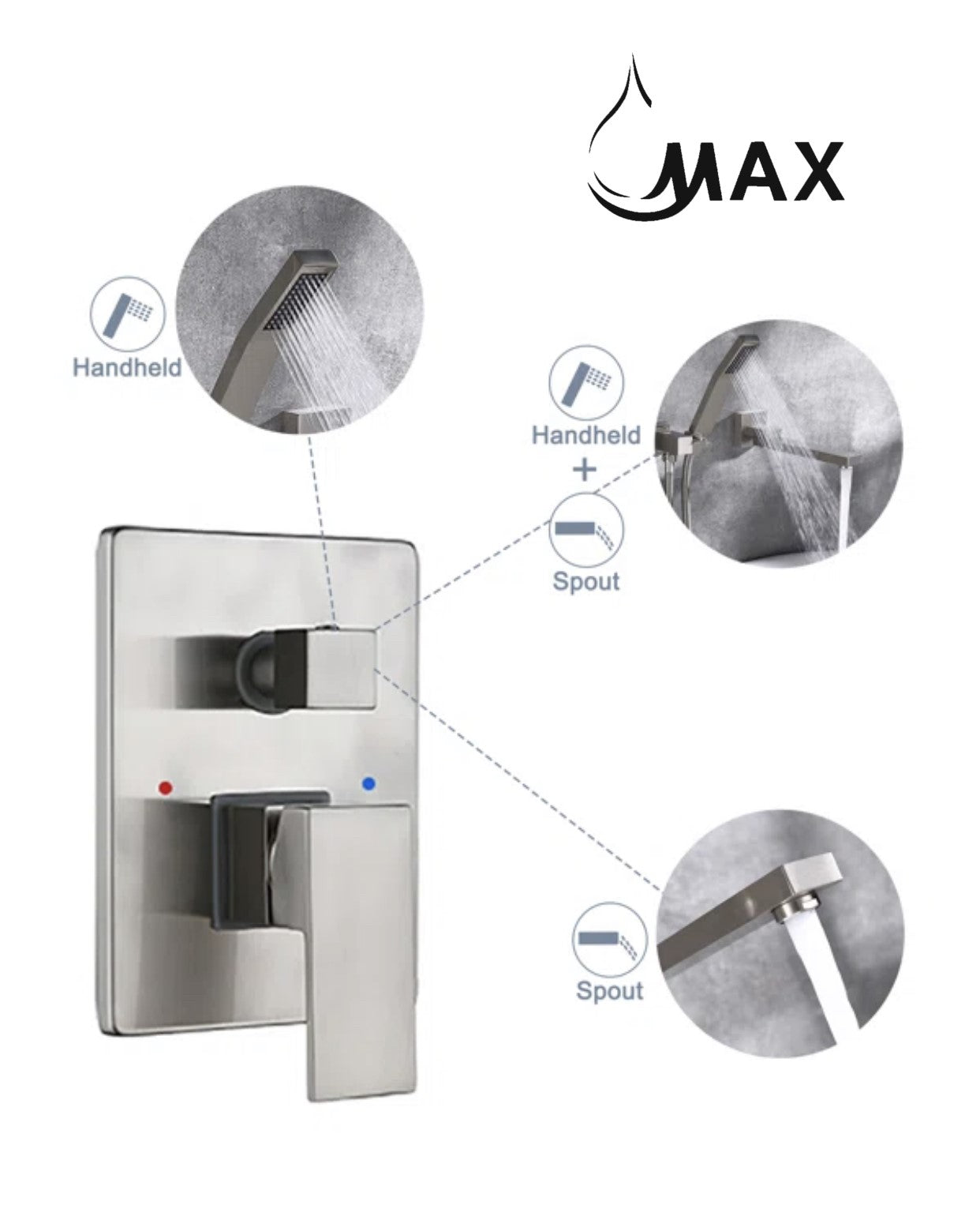 Single Handle Wall Mounted Roman Tub With Hand Shower Brushed Nickel Finish