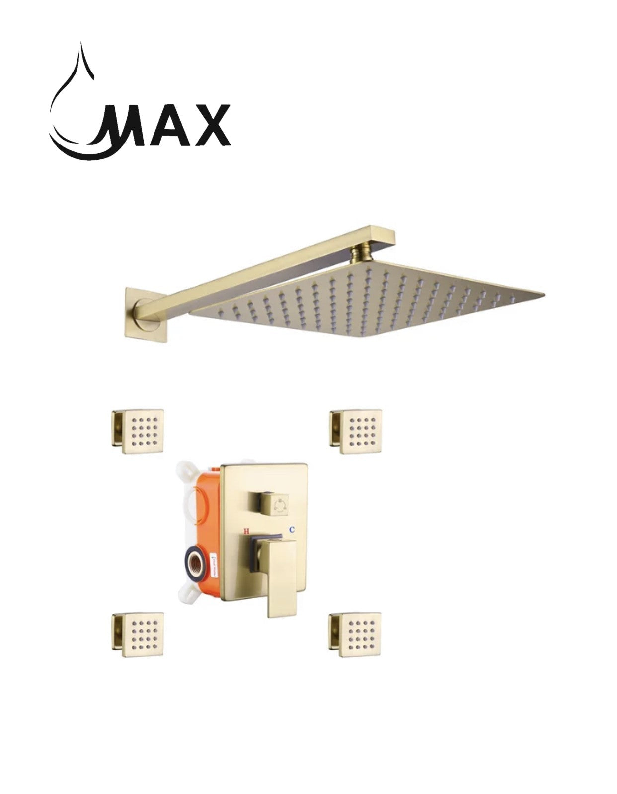 Wall Shower System Set Two Functions With 4 Body Jets Brushed Gold Finish