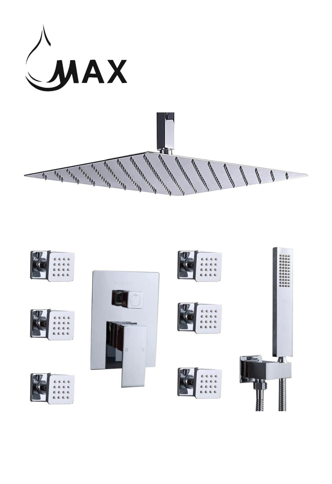 Ceiling Shower System Set Two Function With 6 Body Jets Chrome Finish