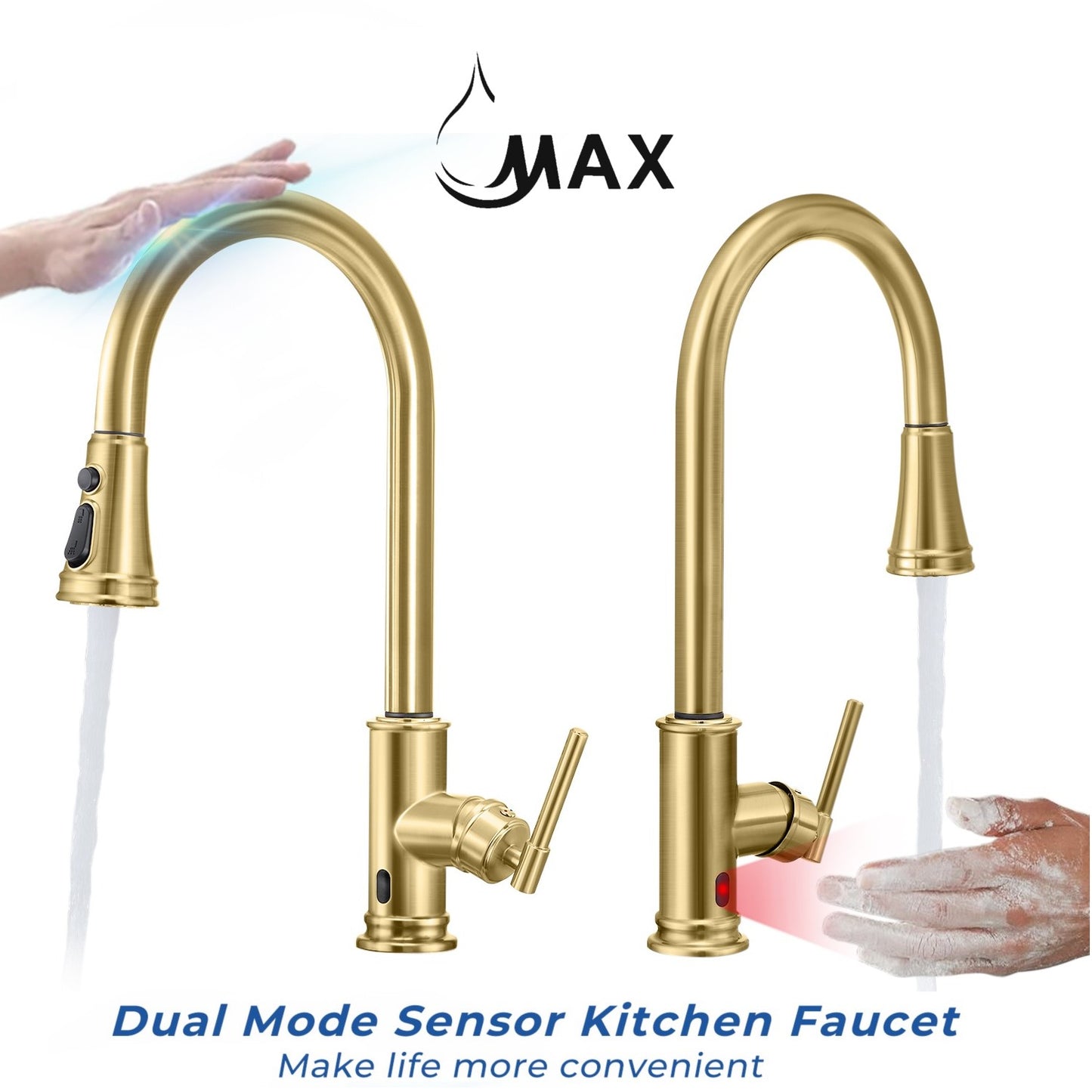 Pullout Kitchen Faucet Smart Touch And Touch-Less Single Handle Brushed Gold Finish.