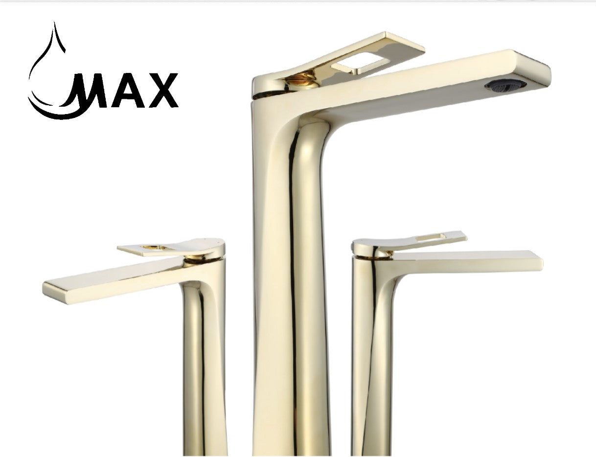 Vessel Sink Bathroom Faucet Long Spout 10" In Brushed Gold Finish