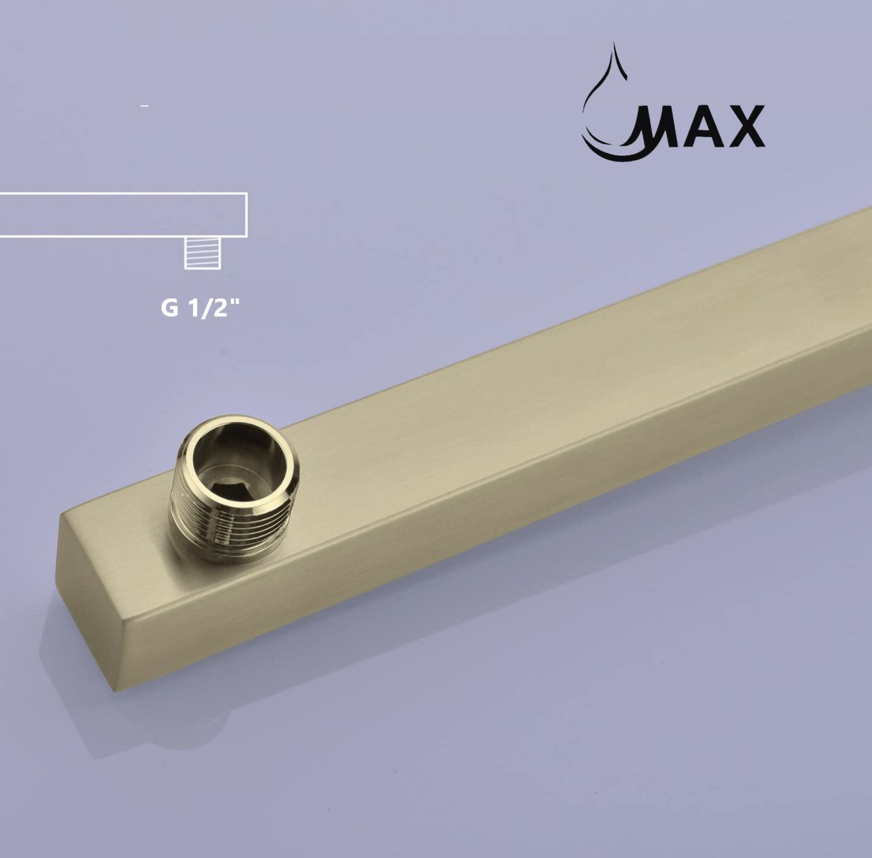 Wall Mounted Shower Head Arm 16" Rectangular Brushed Gold